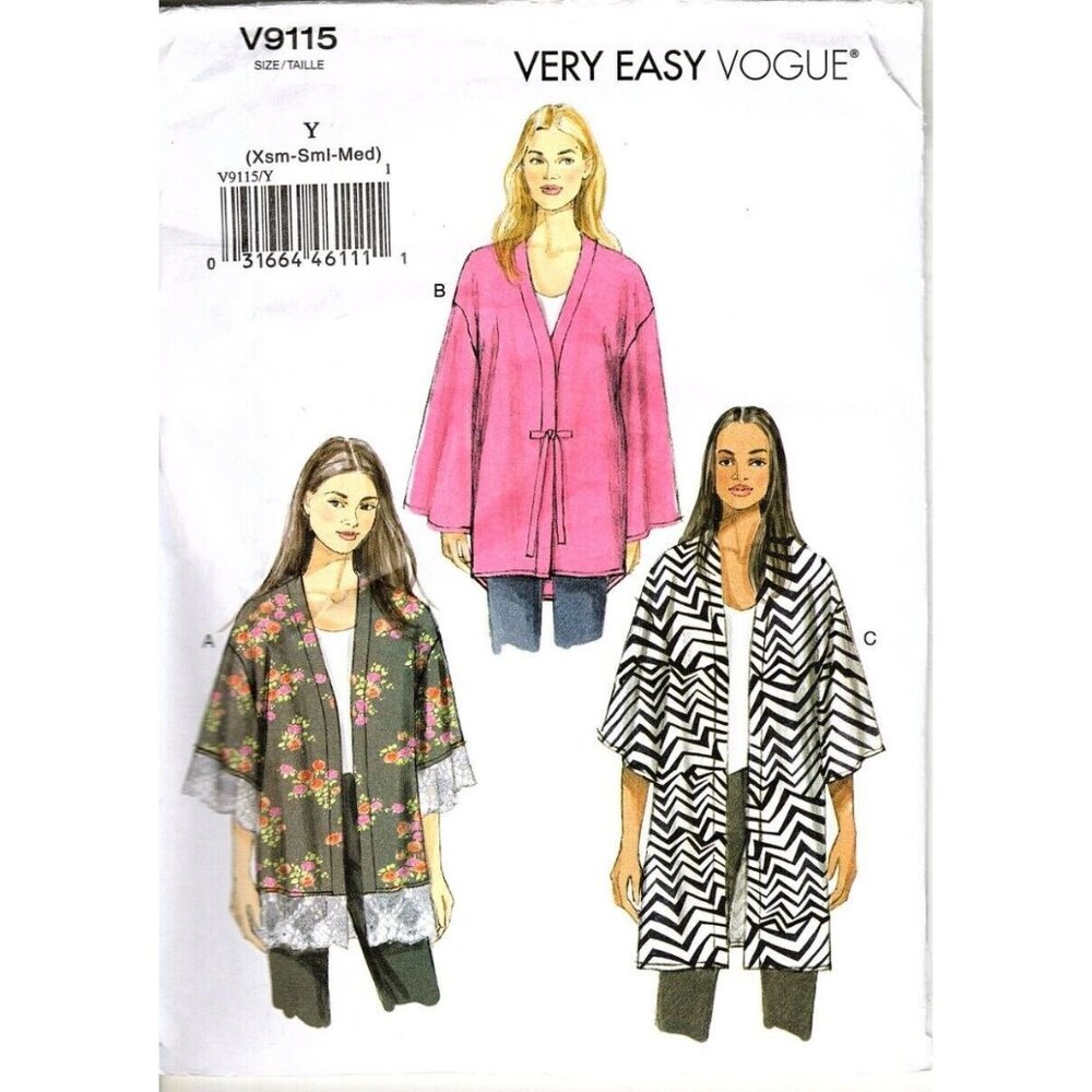 Very Easy Vogue V9115 Misses XS to M Unlined Jackets Uncut Sewing Pattern